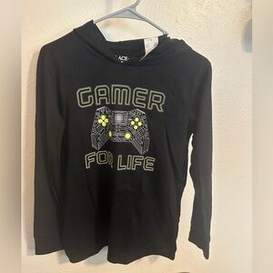 NWT The Children’s Place Black Gamer Hoodie “Gamer for Life” Size L 10-12